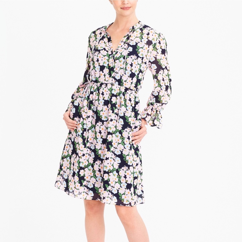 J. Crew Blue Pink Floral Mini Long Sleeve Dress #G